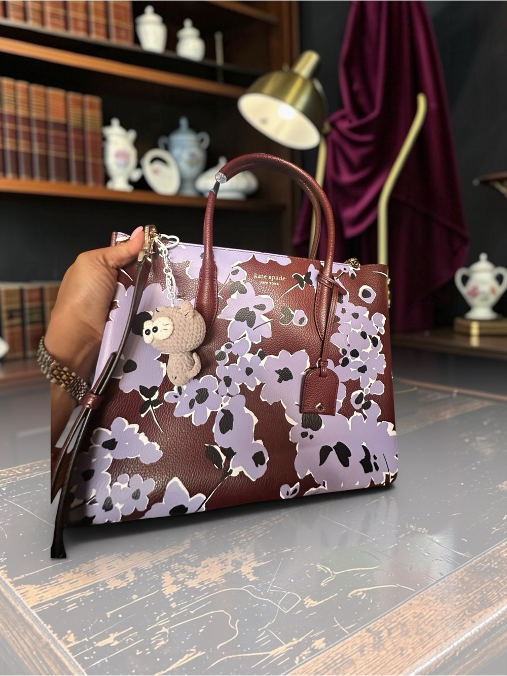 kate spade Burgundy and Lilac Floral Satchel